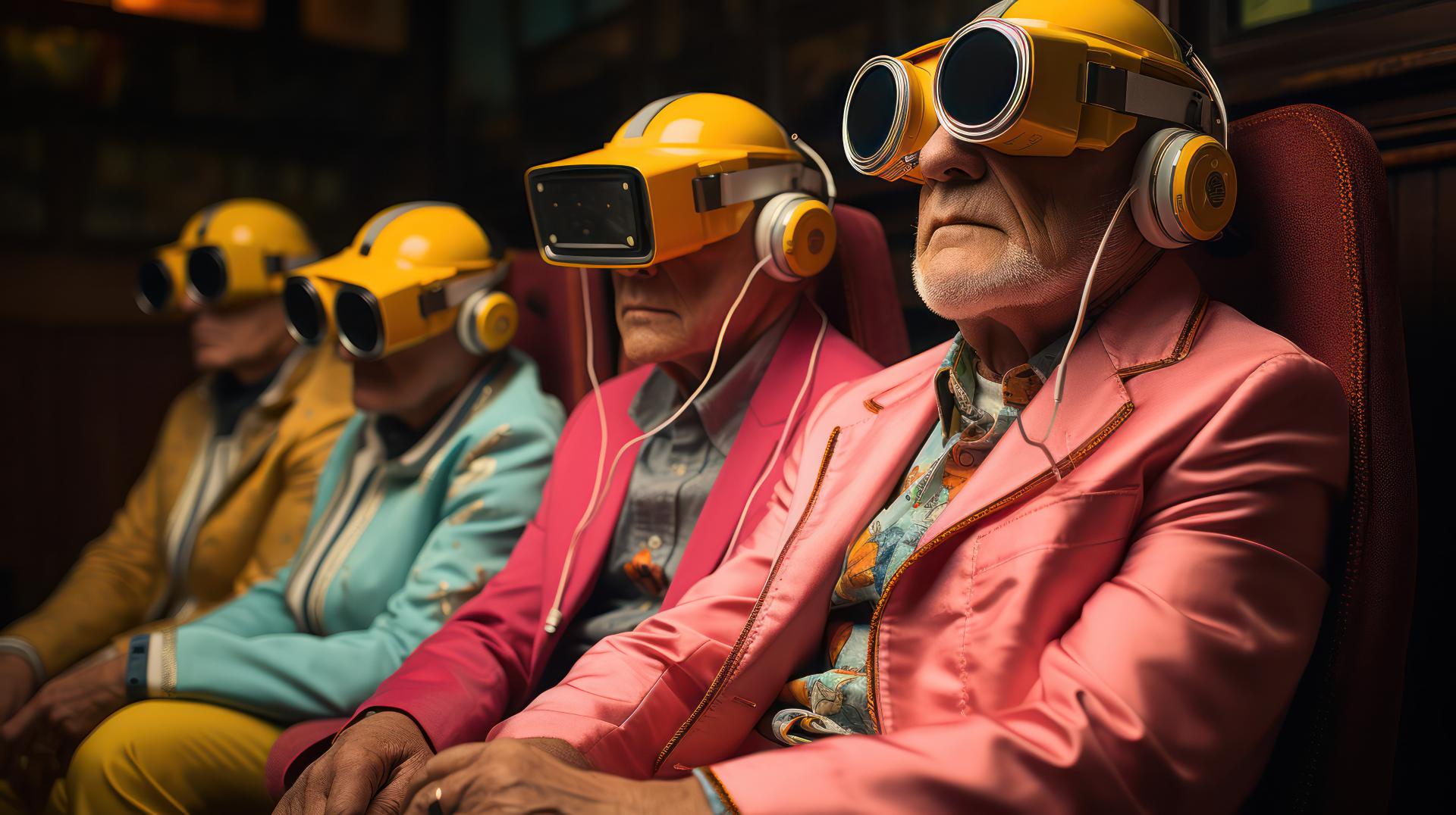 Zukünftiges Altersheim - drei ältere Männer mit VR-Headset