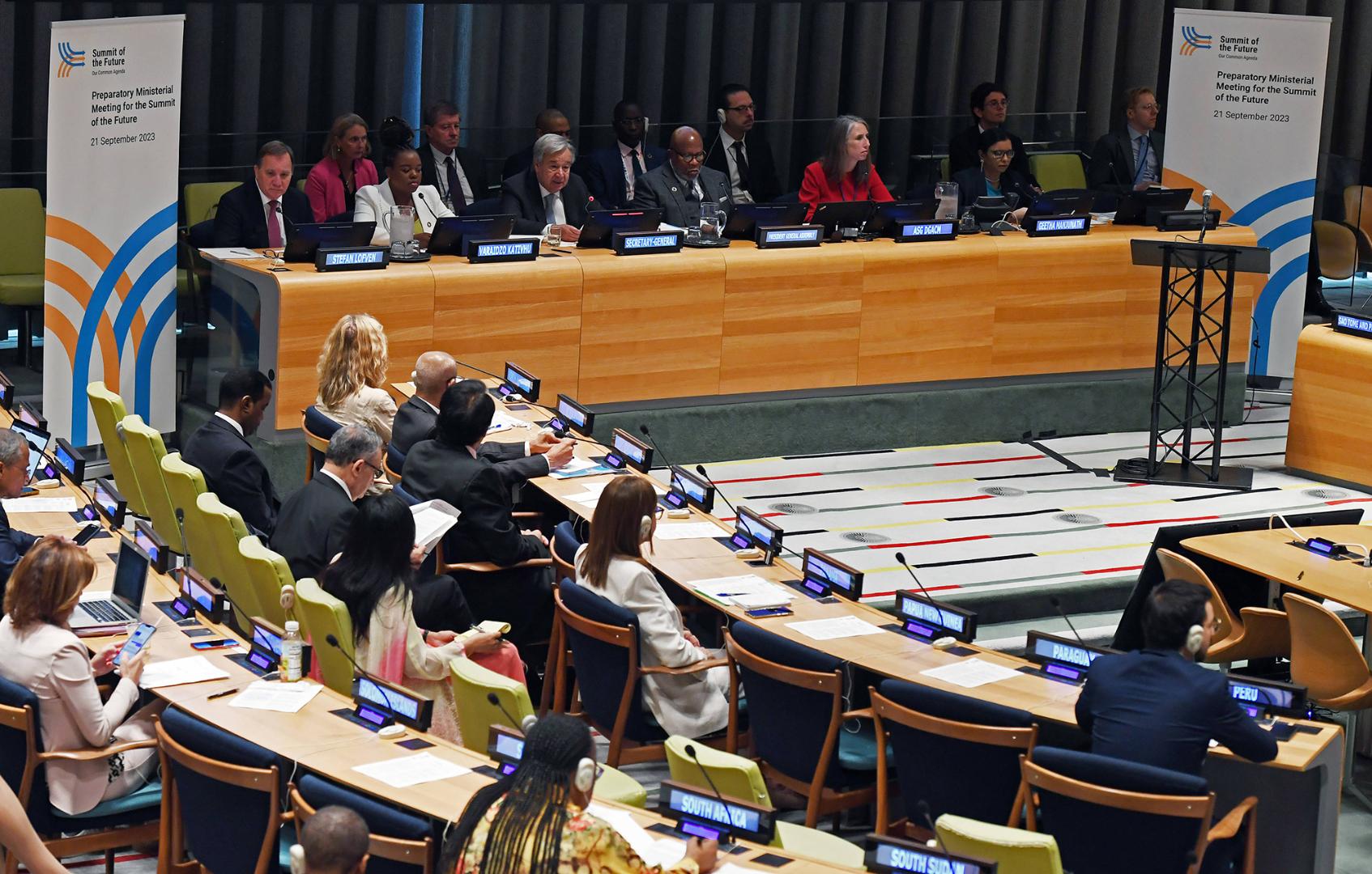 UN-Generalsekretär Antonio Guterres spricht bei einem vorbereitenden Ministertreffen für den Zukunftsgipfel im UN-Hauptquartier in New York am 21. September 2023
