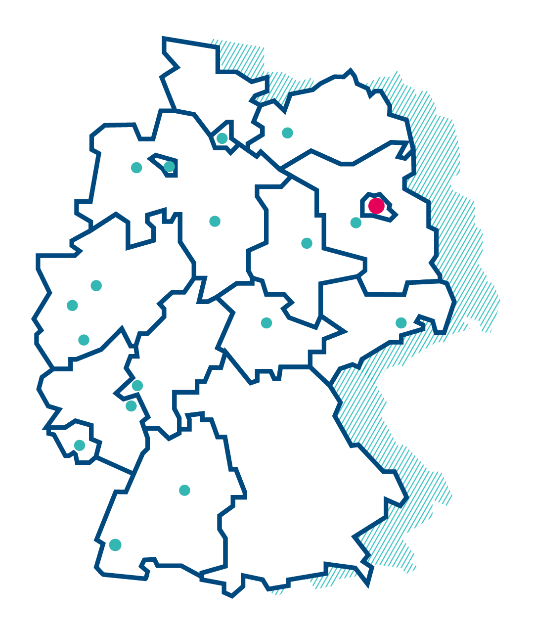 Karte von Deutschland mit allen Büros der Konrad-Adenauer-Stiftung