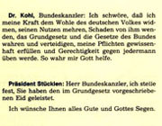 Protokoll der Vereidigung Helmut Kohls