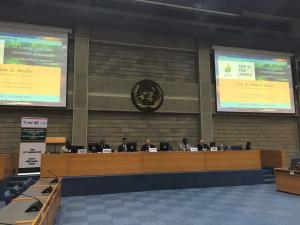 Podiumsdiskussion mit Experten aus Tansania, Südafrika und Simbabwe im Rahmen der UNEA-2 Stakeholder Konferenz, moderiert von Dr. Arne Wulff, Leiter des Rechtsstaatsprogramms Subsahara-Afrika