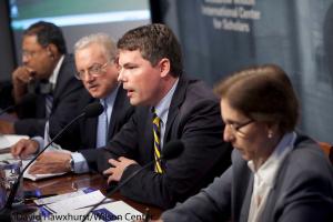 Tjark Egenhoff addresses a question from the audience at a public forum held in coooperation with the Woodrow Wilson International Center for Scholars.