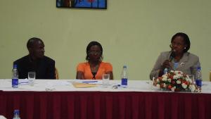 Geoffrey W. Ssebagala (HRNJ), Rosemary Kemigisha (UHRC) and Hon. Princess Kabakumba Masiko (Minister for Information)