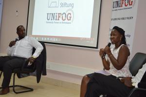 Isabella Acomai, a youth panelist making a submission during the debate