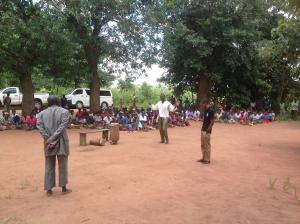 Ndalama Comedy display at Maluwa Village community awareness outreach, Zomba in Malawi