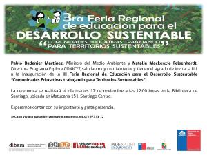 El Ministro del Medio Ambiente, Pablo Badenier, y la Directora del Programa Explora CONICYT, Natalia Mackenzie, invitan mañana a la feria educacional.