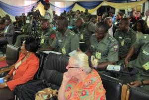 Dr. Naomi Akpan-Ita, head of the Nigerian NGO Impact for Change and Development (IMPACT) and Mrs. Hildegard Behrendt-Kigozi, head of the Konrad-Adenauer-Stiftung in Nigeria during the workshop "Capacity Building in Conflict Management and Peacebuilding for the Nigerian Military" on 7 July, 2014 in Lagos.