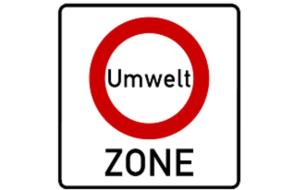 Schild "Umweltzone", verbietet die Einfahrt für Kraftfahrzeuge ohne entsprechende Plakette