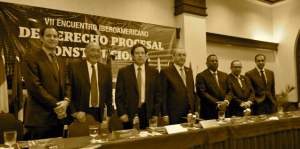 Mesa inaugural del VIII. Encuentro de Derecho Procesal Constitucional en Santo Domingo: el Dr. Christian Steiner (KAS), Néstor Pedro Sagüés (IIDPC), Mauricio González Cuervo (Tribunal Constitucional Colombiano), Jorge Solero Isa (Presidente de la Suprema Corte de Justicia de República Dominicana), Lino Vázquez Samuel (Comisionado de Justicia de República Dominicana) y Radamés Jiménez Pena (Procuraduría General de la República Dominicana)(de izquierda a derecha).