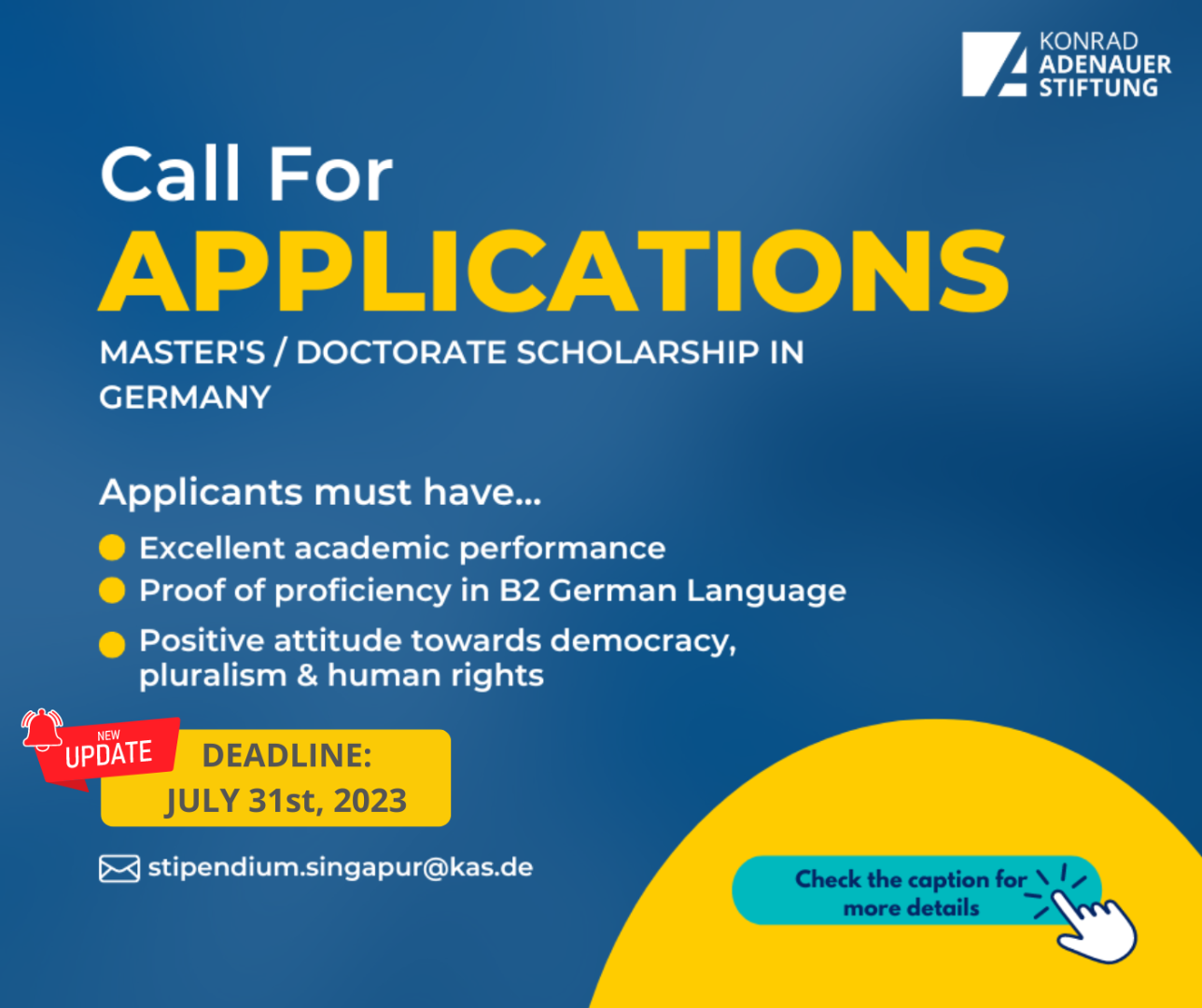 Call for Application: KAS Scholarship for Master/PhD Programme in